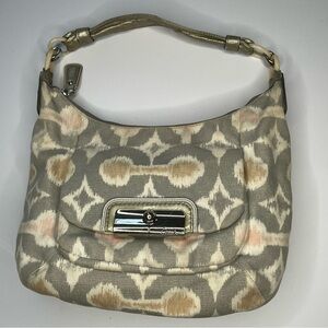 COACH Kristin Op Art Ikat Print Hobo Bag Gray/Pink/White